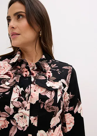 Twill jas van katoen • zwart/lichtroze gebloemd • bonprix online shop