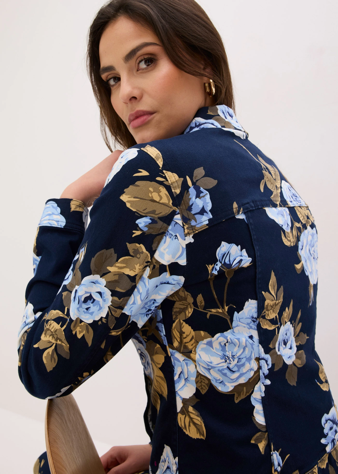 Twill jas van katoen • donkerblauw gebloemd • bonprix online shop