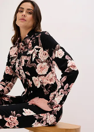 Veste en twill de coton • noir/rose clair floral • Boutique bonprix