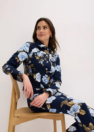 Twill jas van katoen • donkerblauw gebloemd • bonprix online shop
