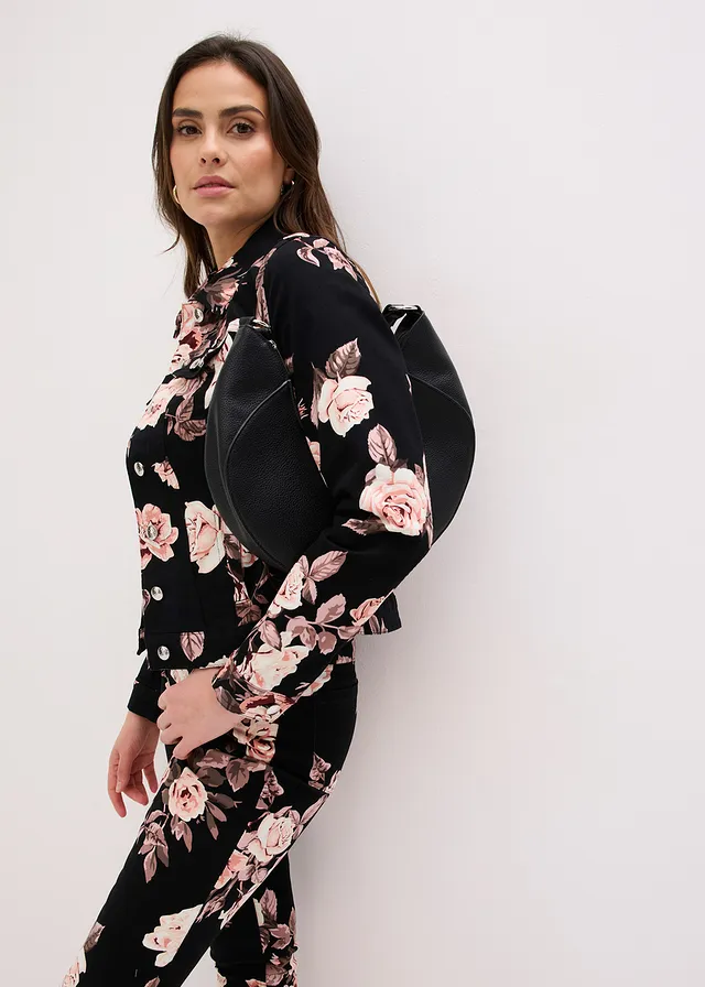Geacă din twill de bumbac • negru-roz deschis floral • magazin bonprix