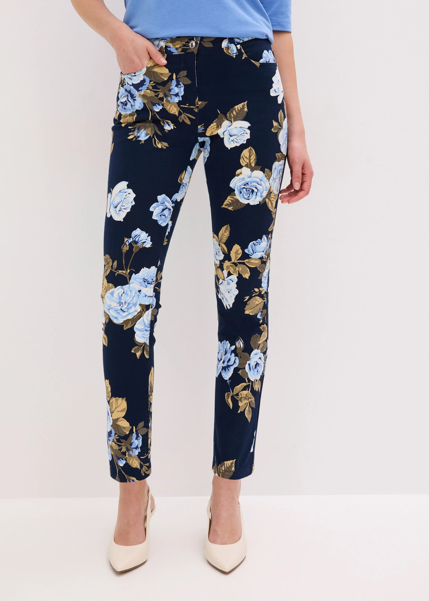 7/8 stretchbroek van katoen • donkerblauw gebloemd • bonprix online shop