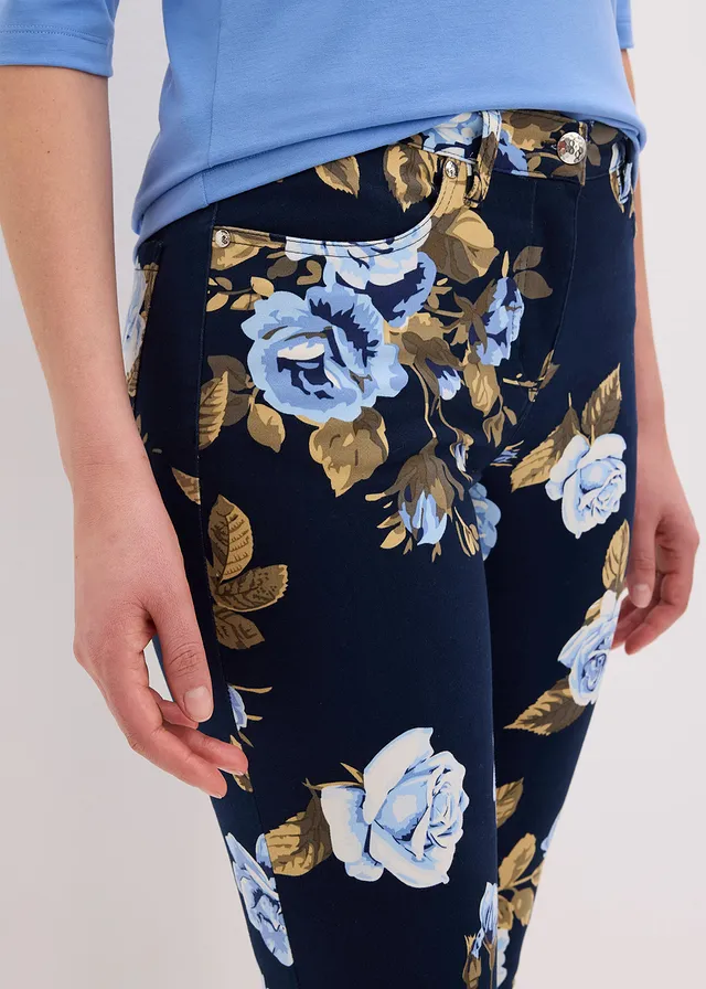 Pantaloni 7/8 cu stretch, din bumbac • bleumarin floral • magazin bonprix
