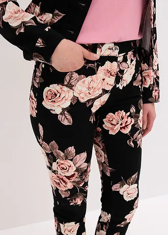 7/8 stretchbroek van katoen • zwart/lichtroze gebloemd • bonprix online shop