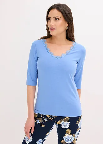 T-shirt à dentelle, Couleur: bleu moyen