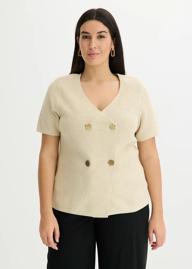 Gebreide blazer met katoen, Kleur: lichtsand