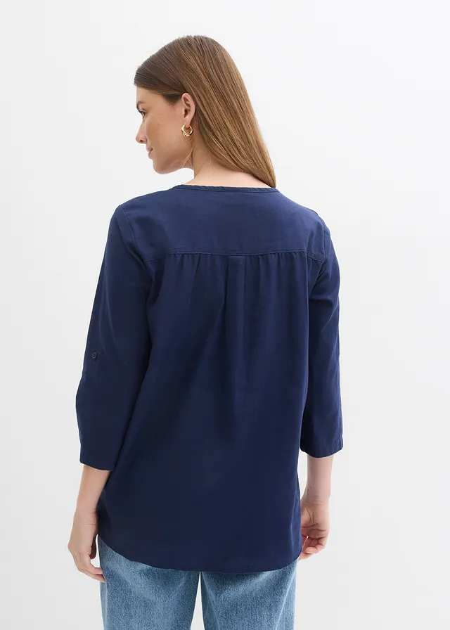 Blouse met linnen, 3/4 mouw • donkerblauw • product-page.page-title-suffix