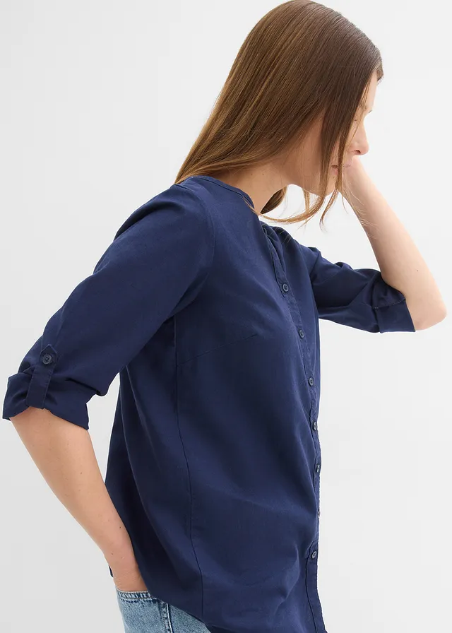 Blouse met linnen, 3/4 mouw • donkerblauw • product-page.page-title-suffix