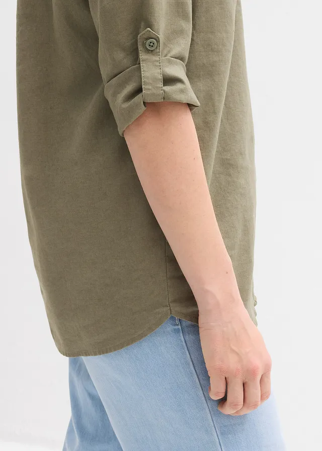 Blouse met linnen, 3/4 mouw • olijfgroen • product-page.page-title-suffix