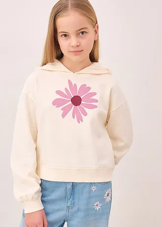 Korte hoodie van puur biologisch katoen, Kleur: parelwit