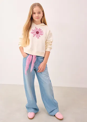 Krótka bluza z kapturem, z czystej bawełny organicznej • biały perłowy • sklep bonprix