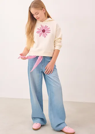 Krátká mikina s kapucí, z čisté organické bavlny • perlově bílá • bonprix obchod