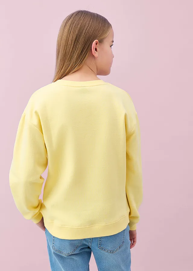 Bluza z czystej bawełny organicznej • jasnożółty-niebieski z nadrukiem • sklep bonprix