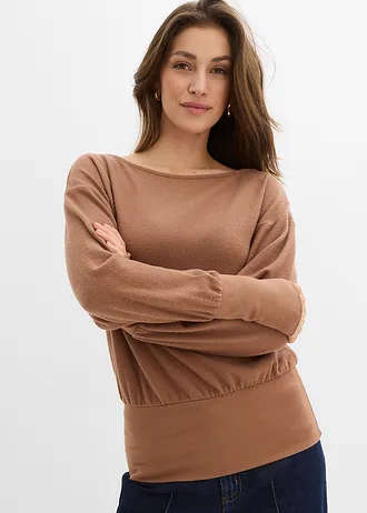 T-shirt manches longues doux avec viscose, Couleur: marron