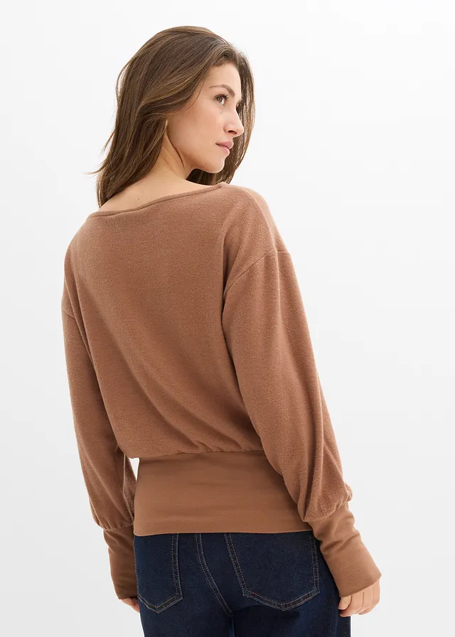 Longsleeve van zachte viscosemix, Kleur: kastanjebruin