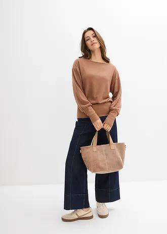 T-shirt manches longues doux avec viscose, Couleur: marron