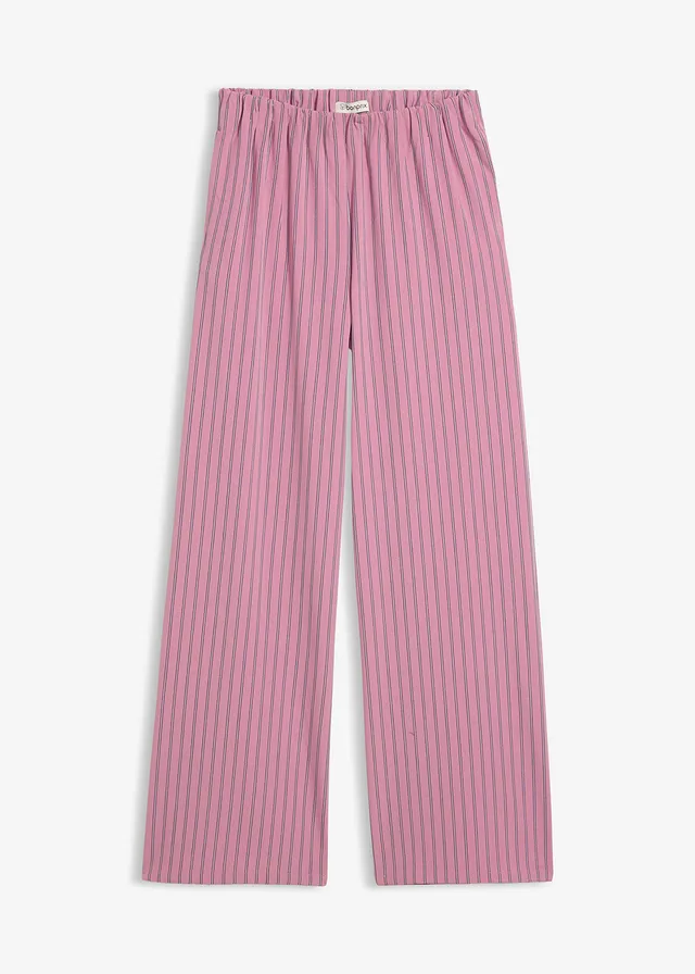 Pantalon fluide à taille élastiquée • mauve/blanc/bleu foncé rayé • Boutique bonprix