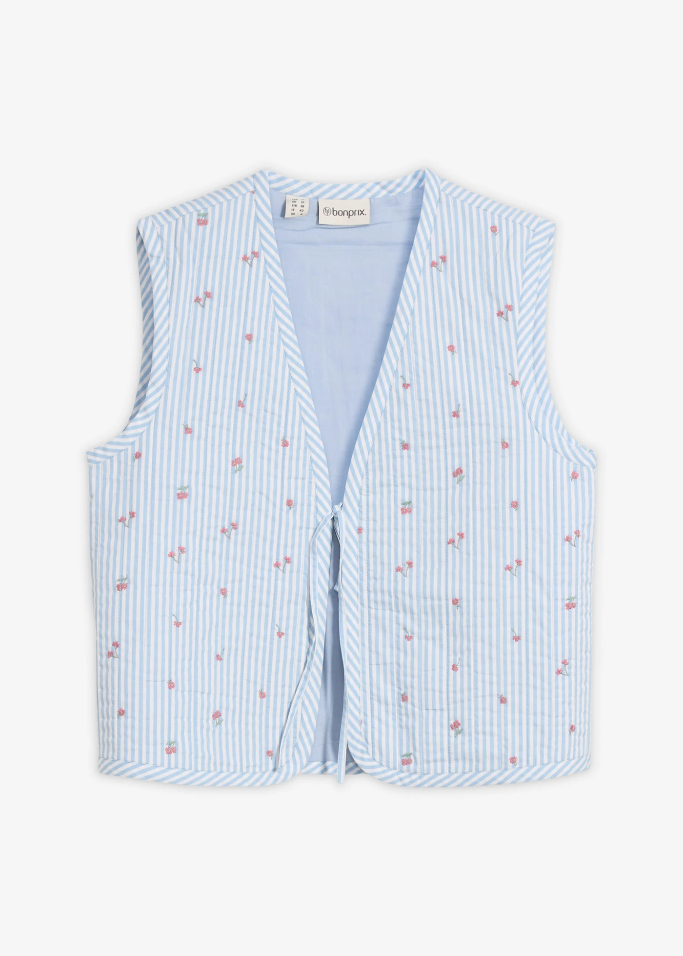 Vestă matlasată cu broderie florală • bleu-alb cu dungi verticale • magazin bonprix