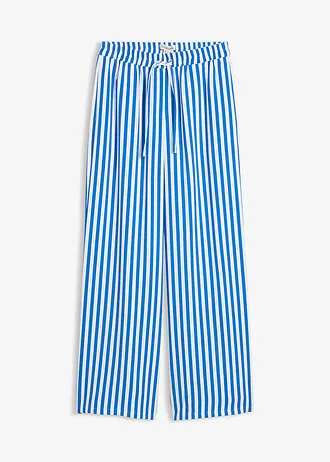 Pantaloni Marlene din amestec fluid de viscoză, culoare: albastru arctic-alb