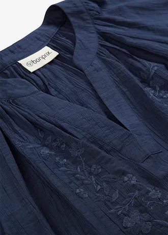 Bluză cu mâneci scurte din material creponat texturat • bleumarin • magazin bonprix