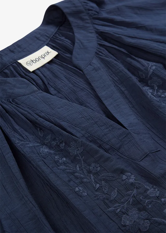 Blouse met korte mouwen van gestructureerde crinkle • donkerblauw • product-page.page-title-suffix