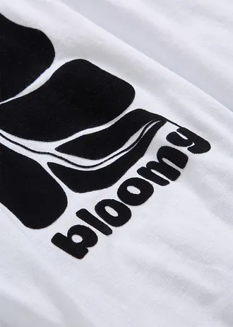 T-shirt en coton à base smockée • blanc-noir imprimé • Boutique bonprix