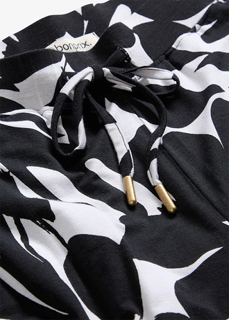 Džersejové nohavice z viskózového mixu • čierna/biela potlačená • obchod bonprix