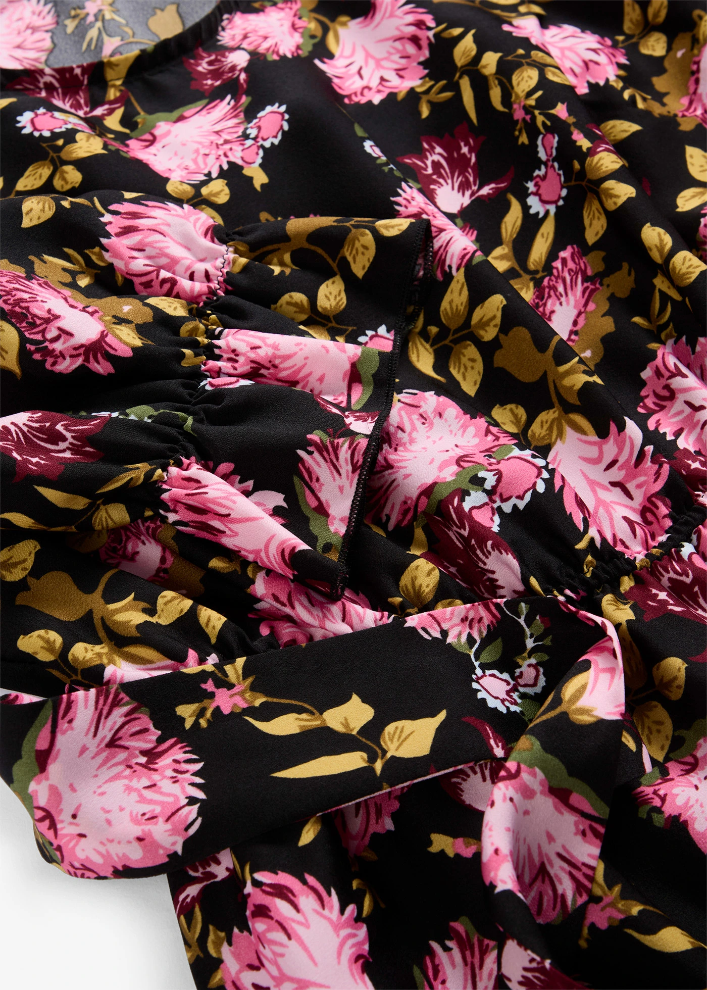 Midi jurk met pofmouwen • zwart/kristalroze/matpink gebloemd • bonprix online shop