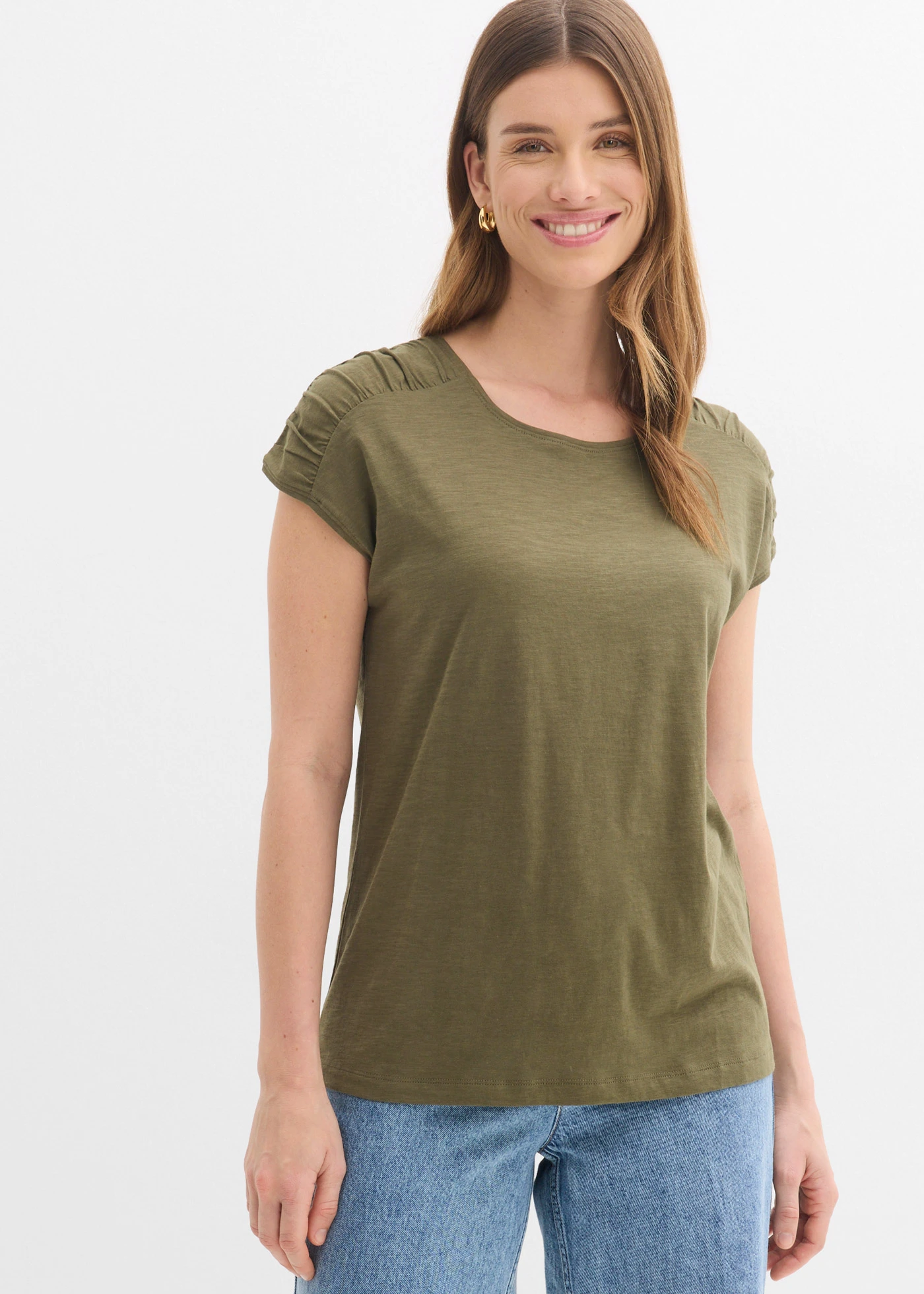 Boxy shirt, korte mouw • donkerolijfgroen • bonprix online shop