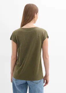 Boxy shirt, korte mouw, Kleur: donkerolijfgroen