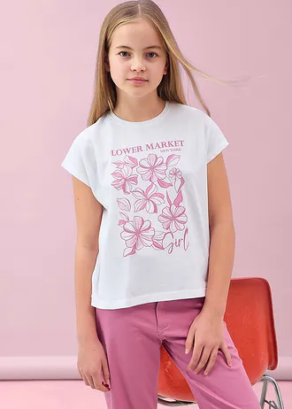 T-shirt van puur biologisch katoen, Kleur: wit gebloemd