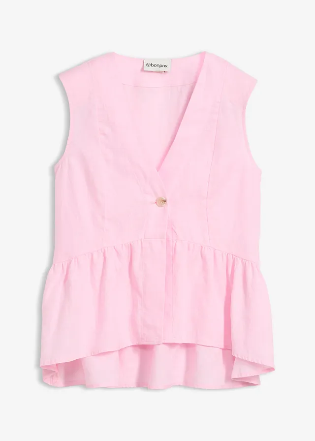 Gilet sans manches 100 % lin, Couleur: rose cristal