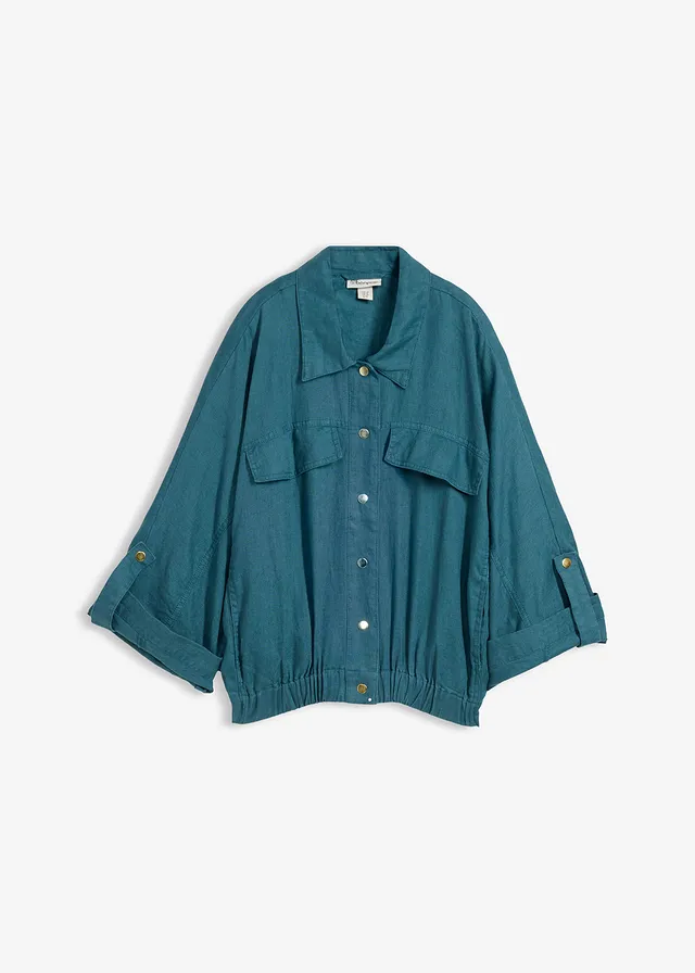 Blouson 100% lin, Couleur: vert poivre