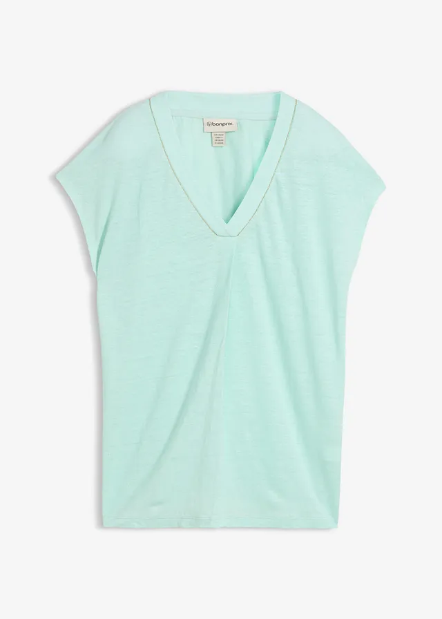 T-shirt van puur linnen, Kleur: lichtmint