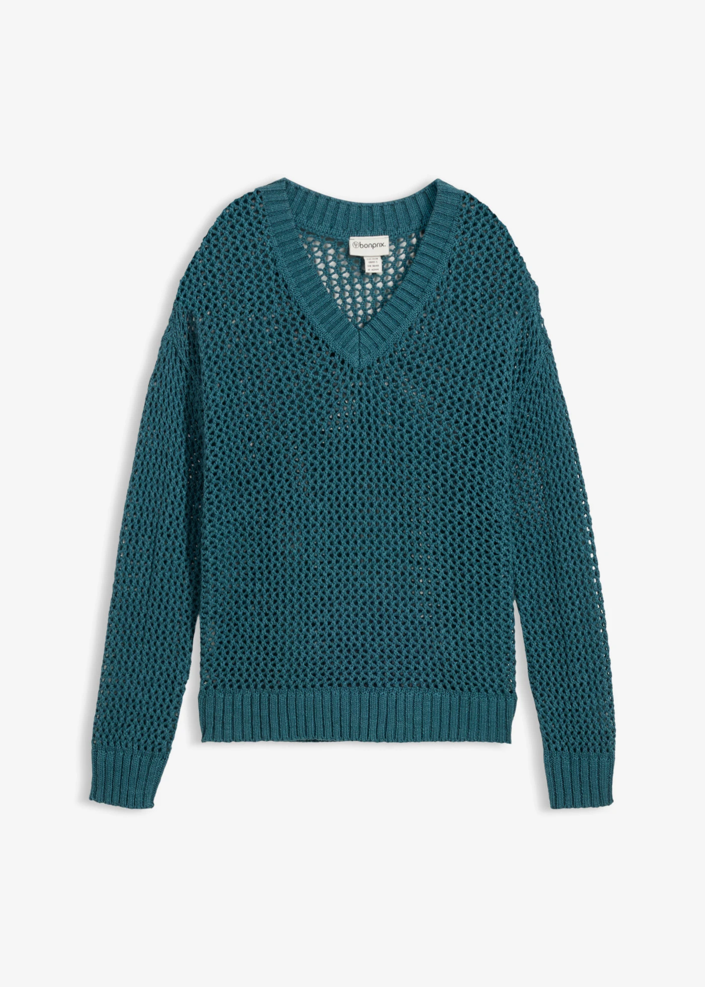 Pulover ajurat din amestec ușor cu in • verde-piper • magazin bonprix