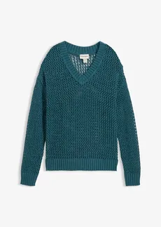 Ažúrový pulóver z ľahkého pláteného mixu • zelené korenie • obchod bonprix