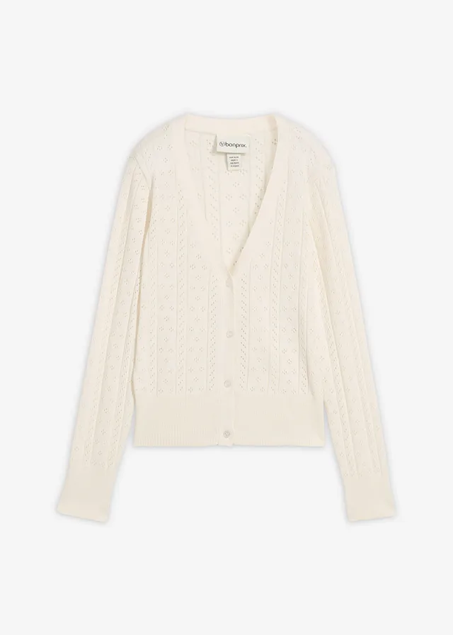 Gilet en maille ajourée coton et soie, Couleur: blanc