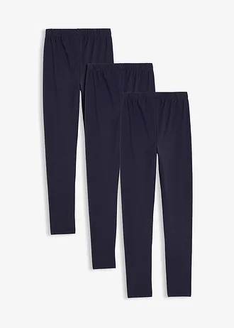 Legging in een elastische katoenmix (set van 3), Kleur: donkerblauw