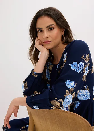 Sukienka tunikowa • granatowy w kwiaty • sklep bonprix