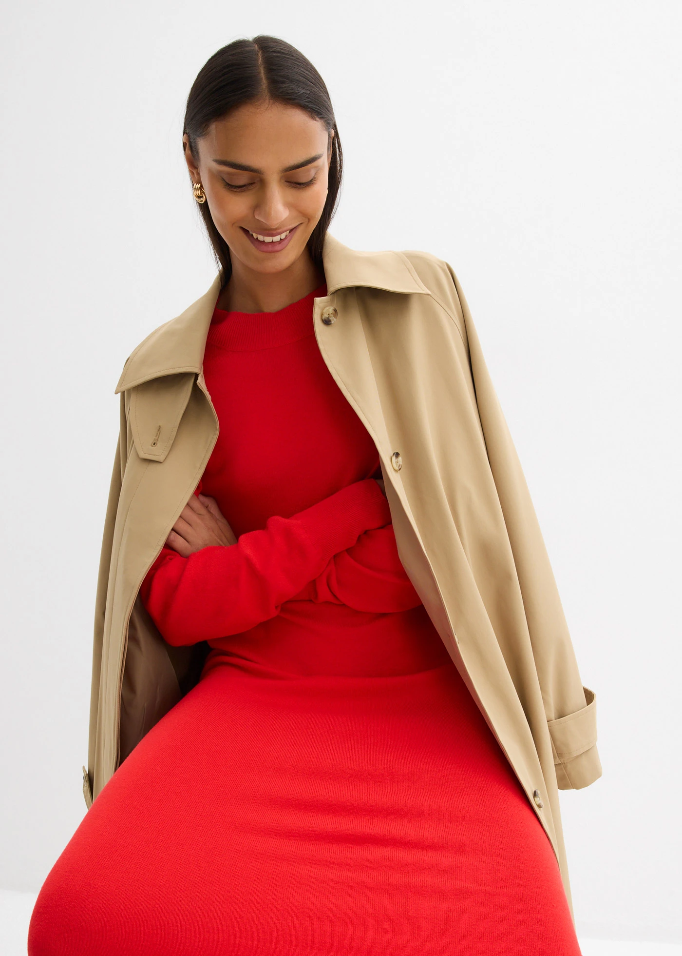 Casual midi jurk in een viscosemix • aardbeirood • bonprix online shop