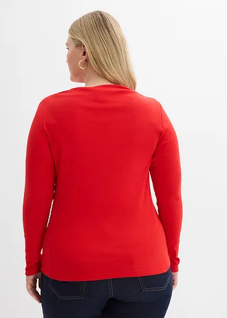 Accentuerend geribd shirt, Kleur: aardbeirood