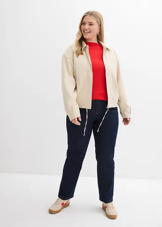 Accentuerend geribd shirt, Kleur: aardbeirood