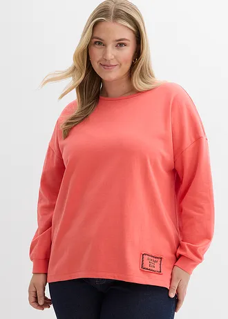 Longsleeve van katoenmix met high-low zoom, Kleur: lichtzalm