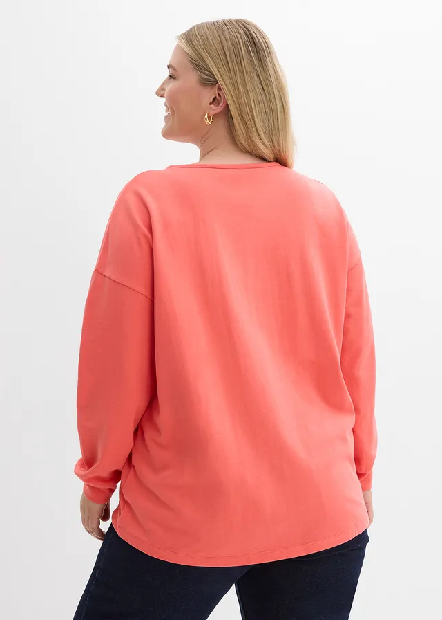Sweat en coton mélangé, coupe courte devant longue derrière, Couleur: saumon clair