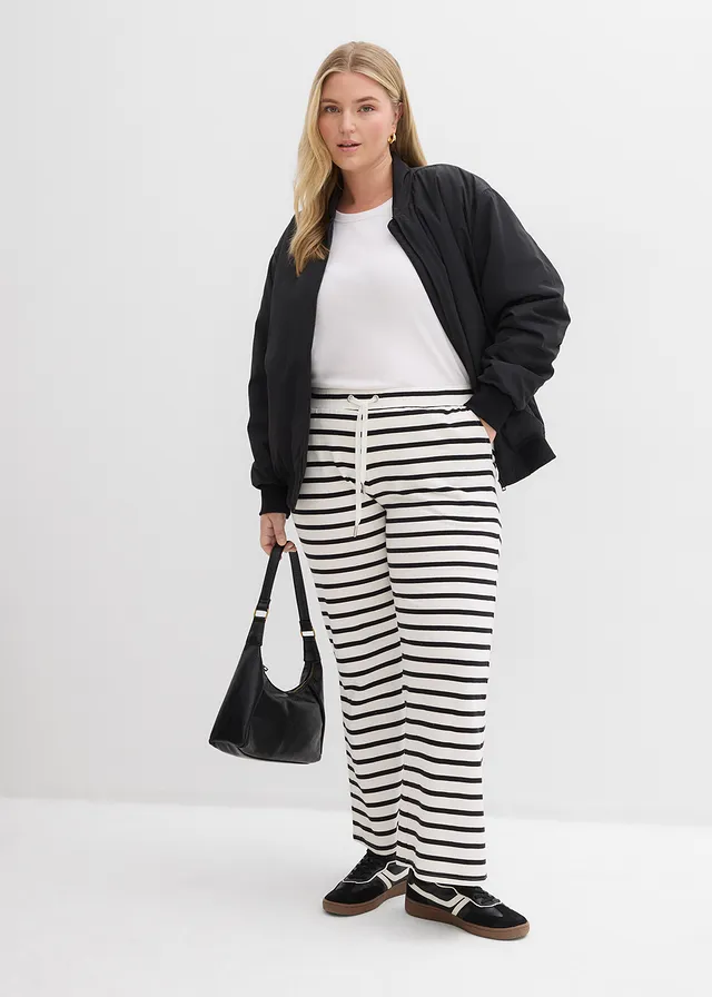 Pantalon sweat, Couleur: noir-écru rayé