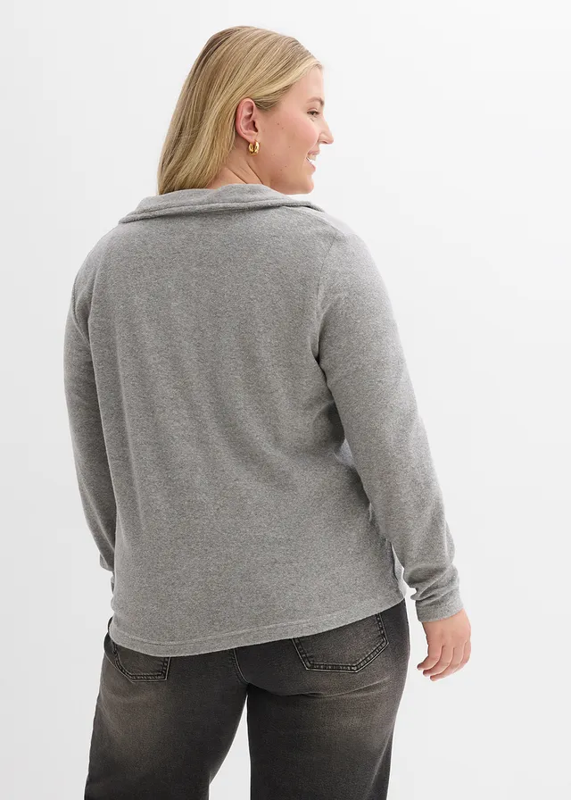 T-shirt manches longues en éponge, Couleur: gris clair chiné