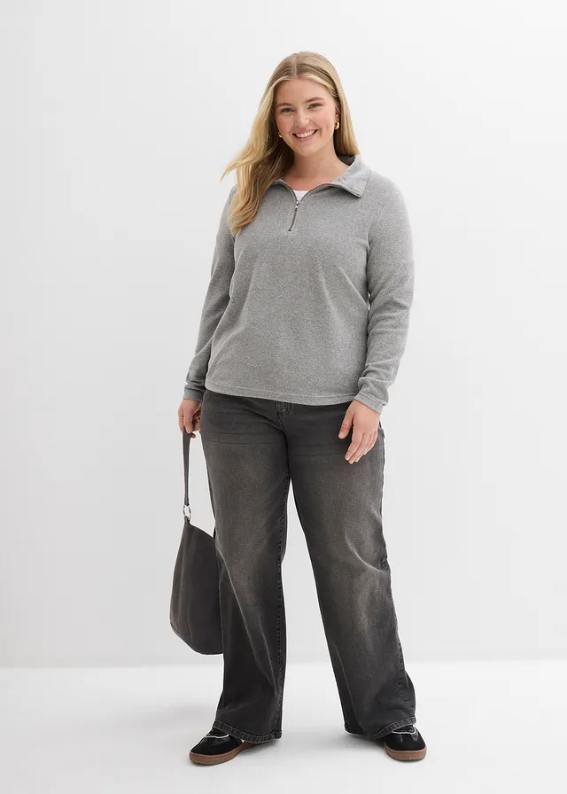 T-shirt manches longues en éponge, Couleur: gris clair chiné