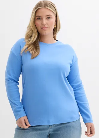 Longsleeve van puur, zwaar biologisch katoen, Kleur: middenblauw