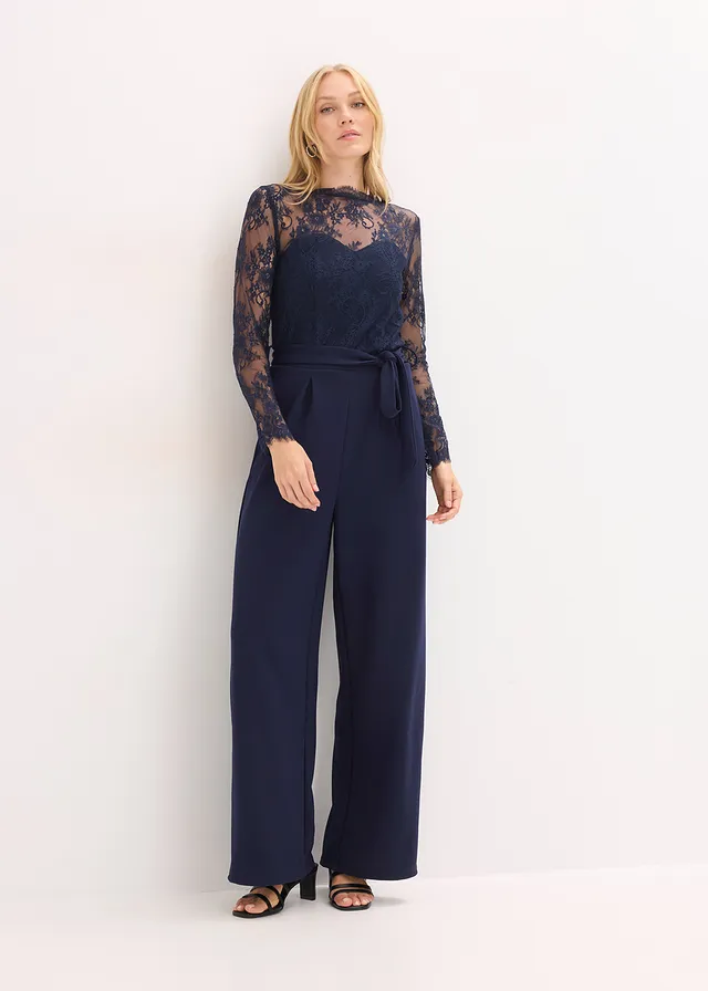 Jumpsuit met kant, Kleur: donkerblauw