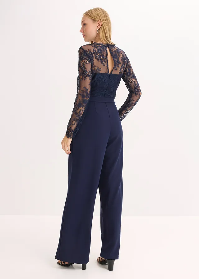 Jumpsuit met kant, Kleur: donkerblauw